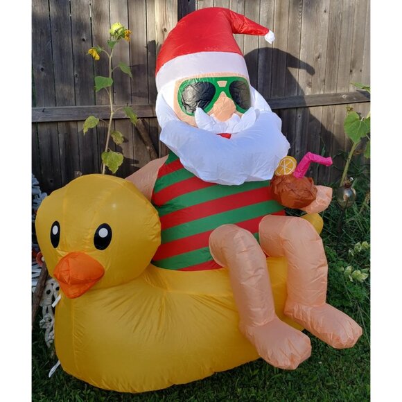 🆕4.5FT Christmas Inflatables Cute Blow Up Duck Santa Claus Outdoor Decorations - Picture 1 of 10